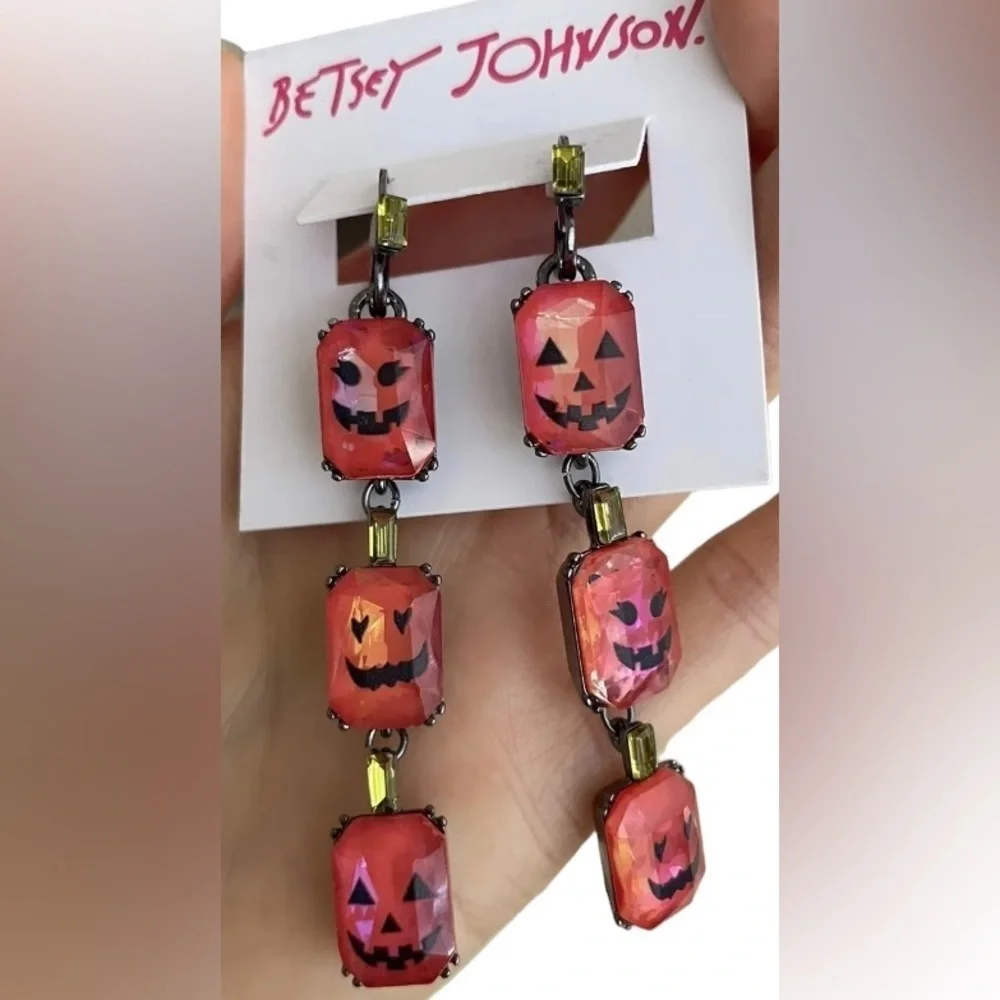 BETSEY JOHNSON SET Jack-o-Lantern Pumpkin Necklace & Earrings Halloween Set NWT